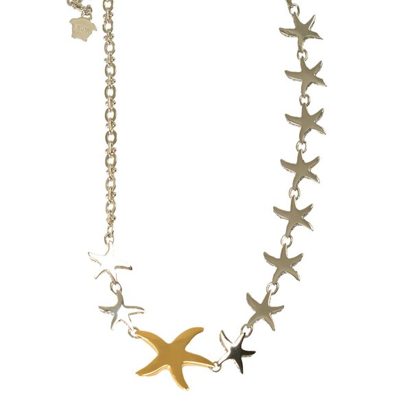 Versace Silver & Gold Color Metal Strass Stars Shaped Chain Necklace Pendant - Picture 5 of 8